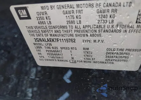 2015 Chevrolet Equinox Ls z USA, uszkodzony, nr VIN 2GNALAEK7F1119762